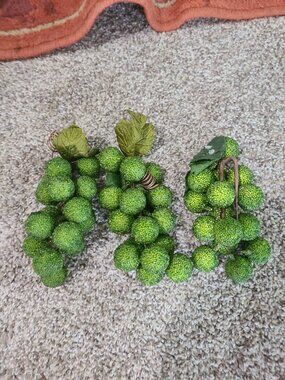 Vintage Faux Fruit Grape Clusters Green Crystalized Grape Clusters Set of 3